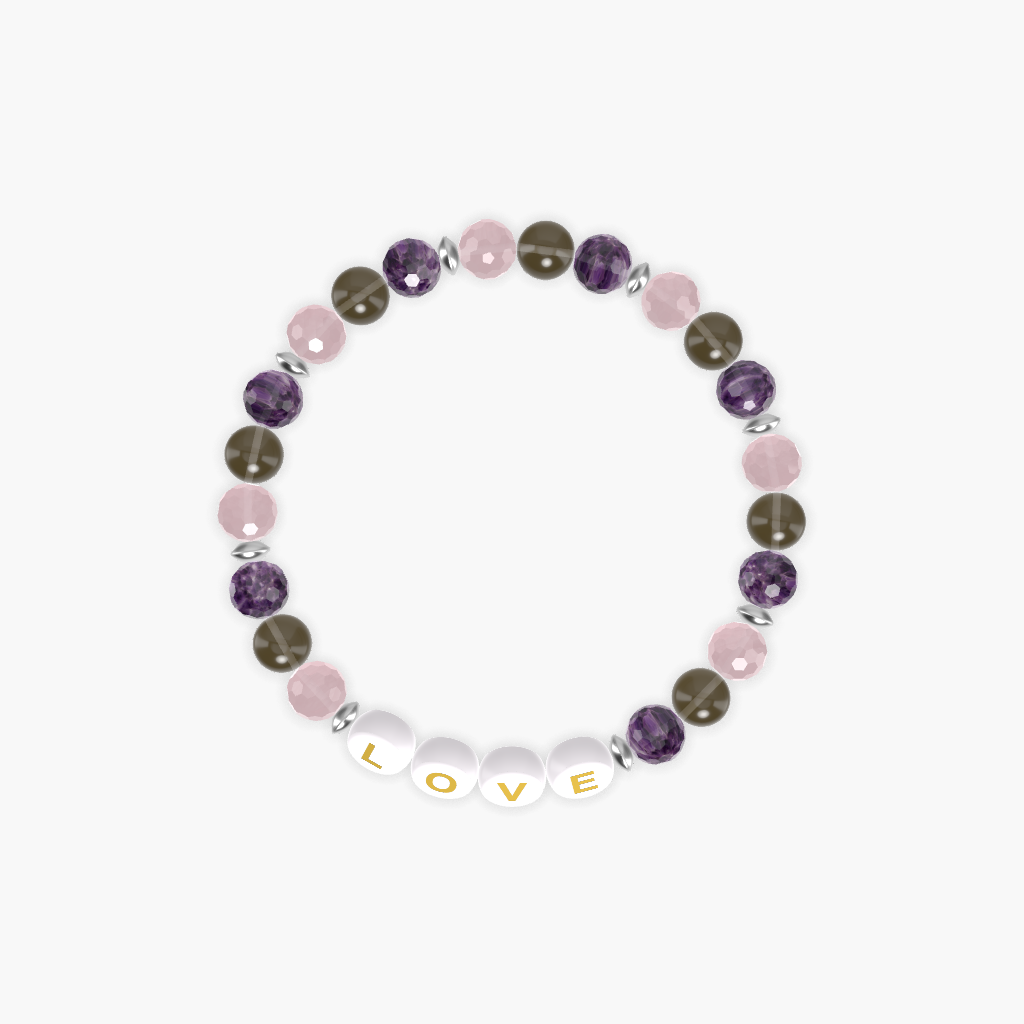 Amethyst, Smoky Quartz and Rose Quartz Bracelet