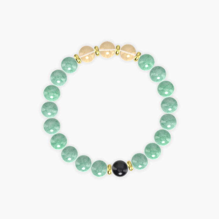 Green Jade, Citrine and Black Obsidian Bracelet
