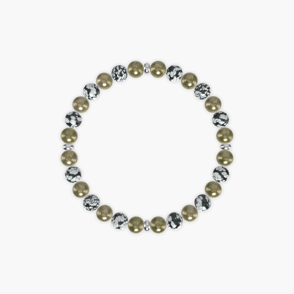 Pyrite and Snowflake Obsidian Bracelet
