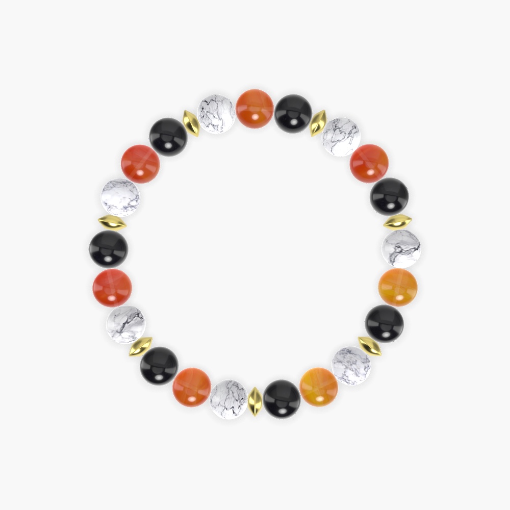 Black Obsidian, Carnelian and Howlite Bracelet