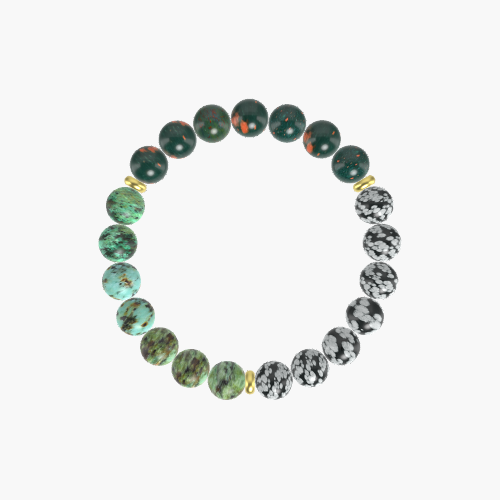 Snowflake Obsidian, Bloodstone and African Turquoise Bracelet