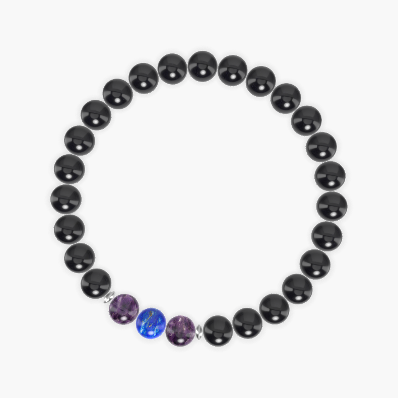 Black Tourmaline, Amethyst and Lapis Lazuli Bracelet