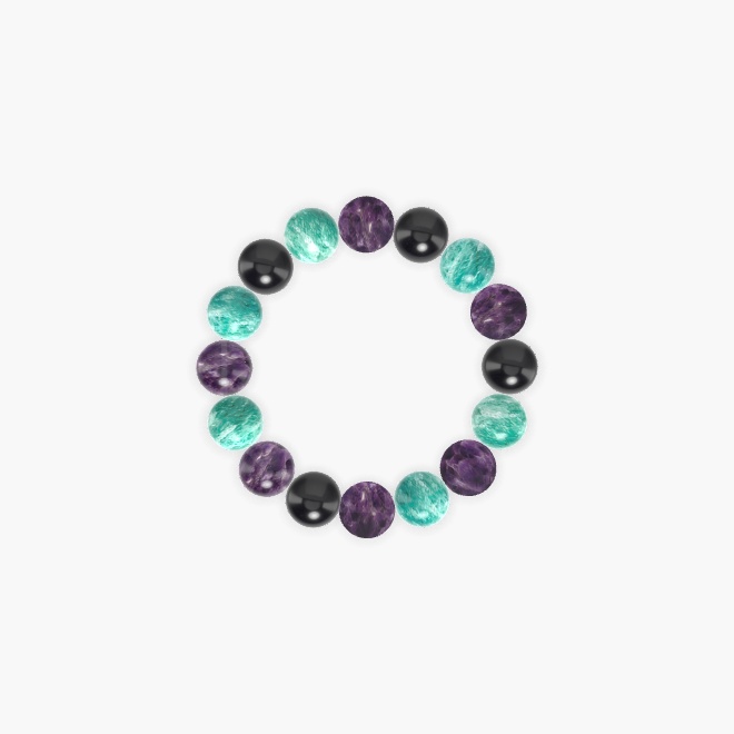 Amethyst, Amazonite and Black Tourmaline Bracelet