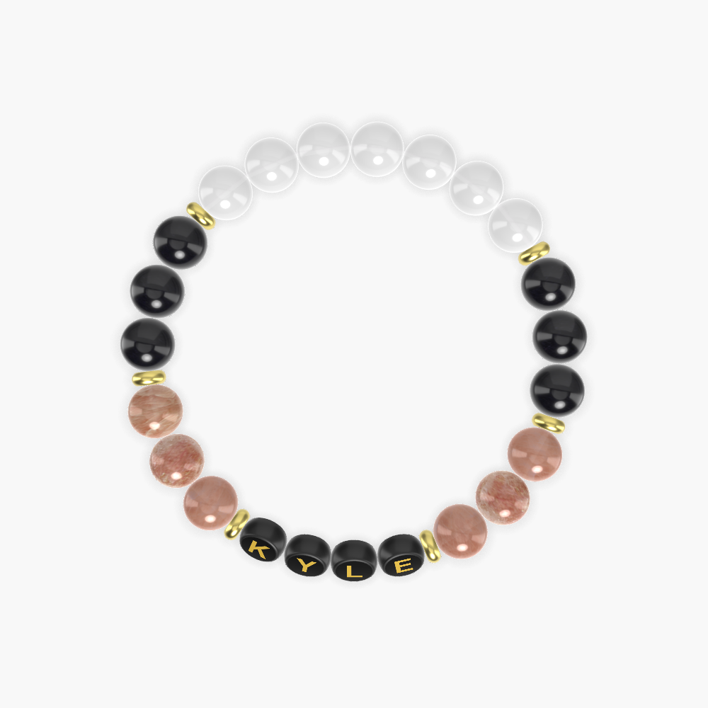 White Jade, Sunstone and Black Obsidian Bracelet