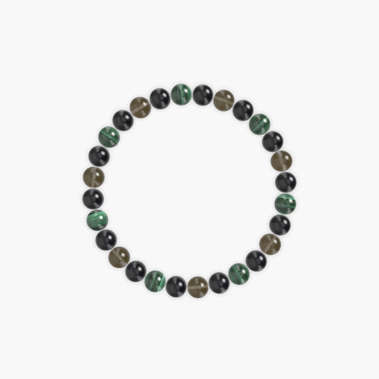 Black Onyx, Malachite and Smoky Quartz Bracelet