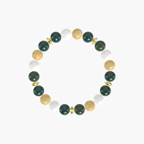 Bloodstone, Yellow Jade and White Jade Bracelet