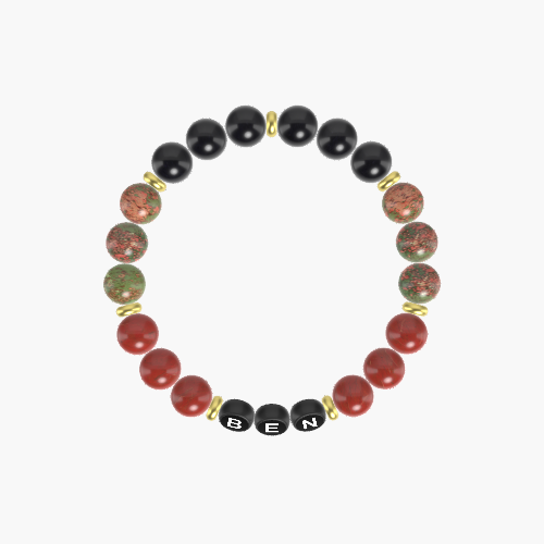 Red Jasper, Unakite and Black Obsidian Bracelet
