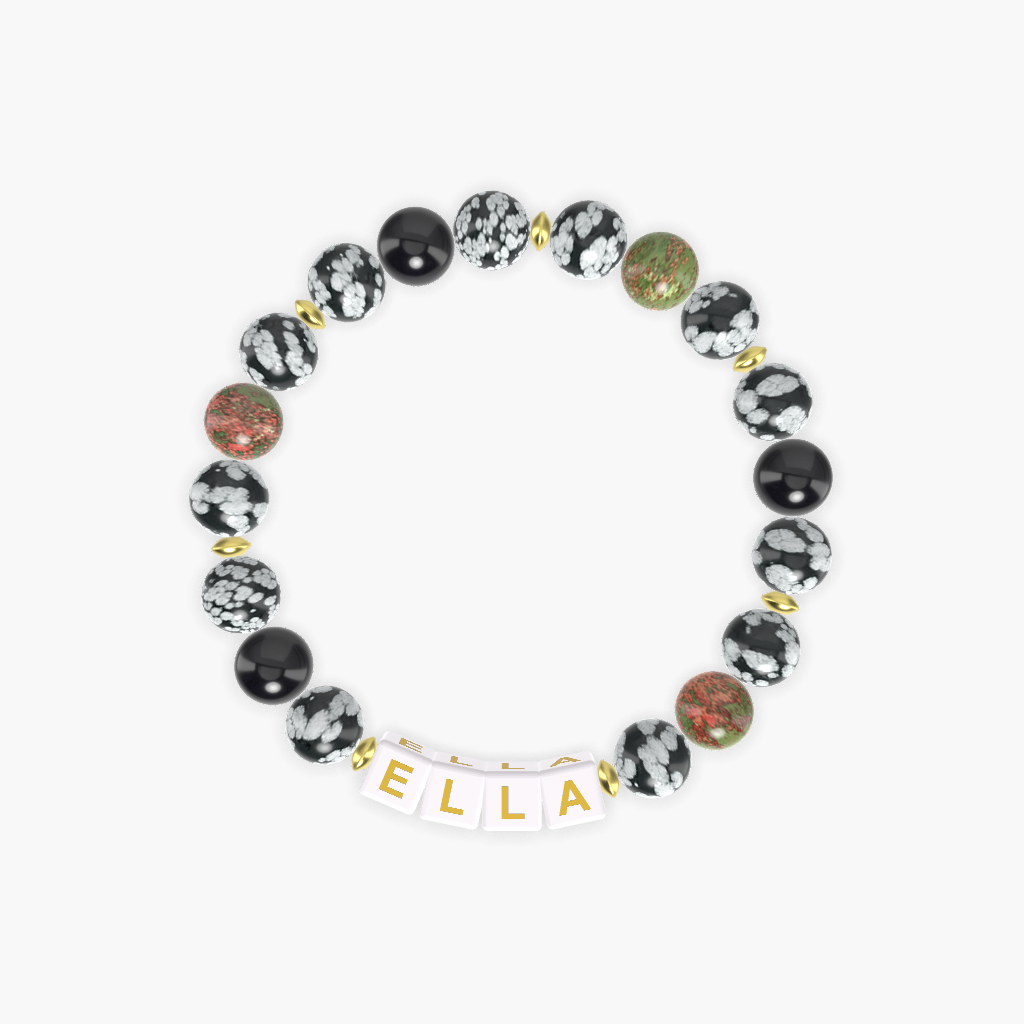 Snowflake Obsidian, Unakite and Black Tourmaline Bracelet