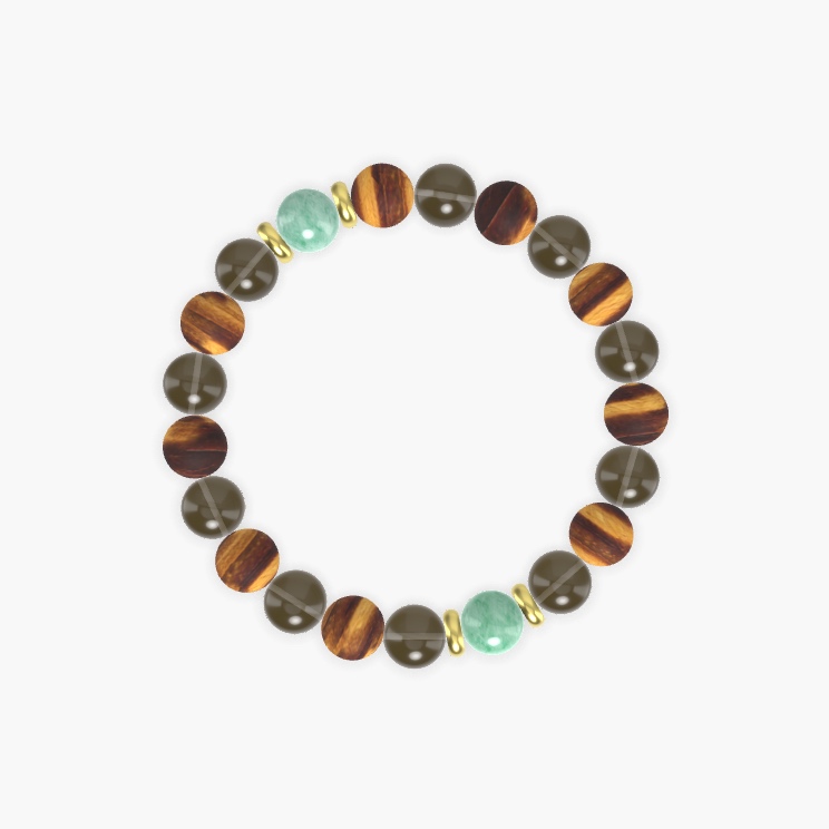 Smoky Quartz, Tiger Eye and Green Jade Bracelet