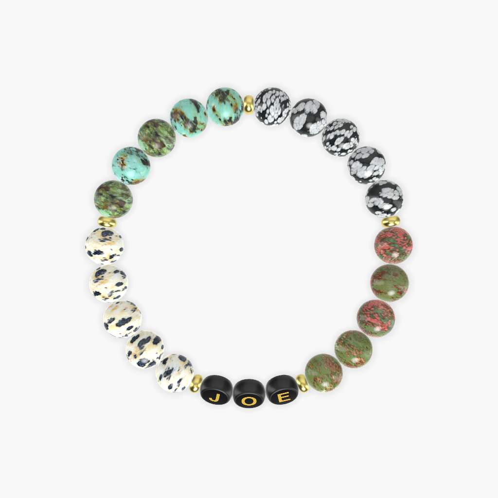 Unakite, Snowflake Obsidian, African Turquoise and more Gemstone Bracelet