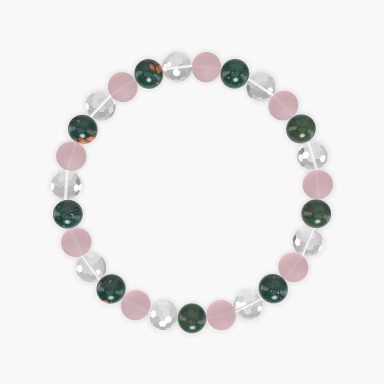 Bloodstone, Rose Quartz and Clear Quartz Bracelet