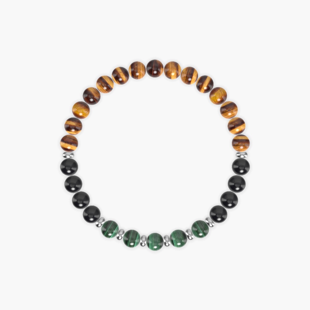 Tiger Eye, Black Tourmaline and Malachite Bracelet