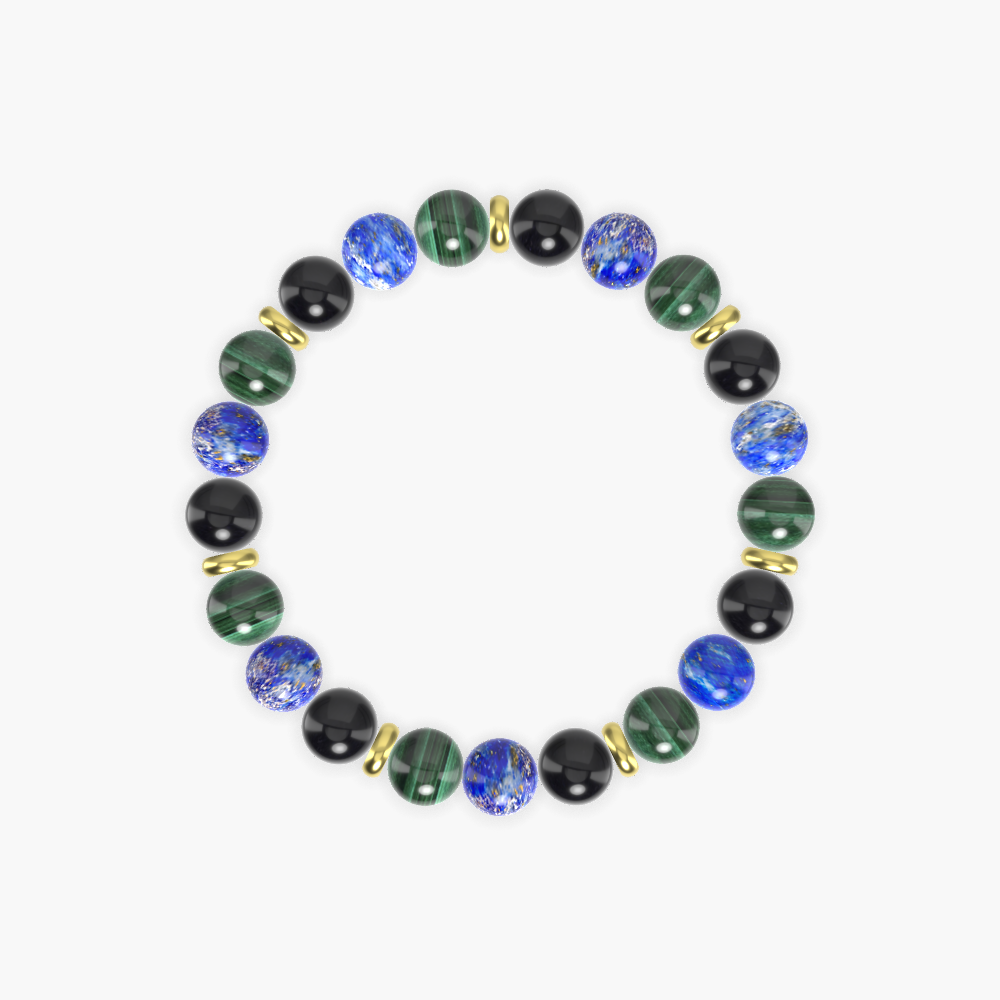 Lapis Lazuli, Black Obsidian and Malachite Bracelet
