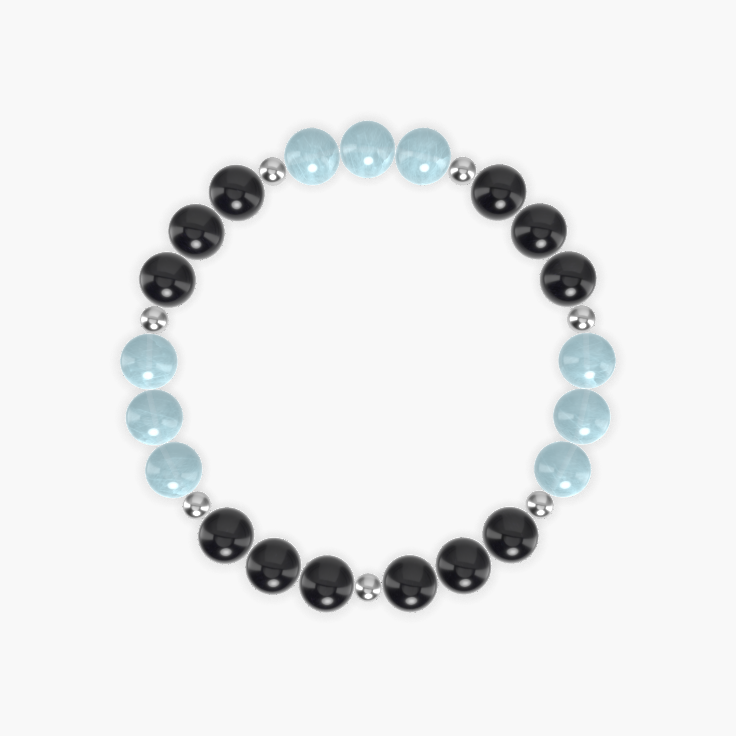 Black Obsidian and Aquamarine Bracelet