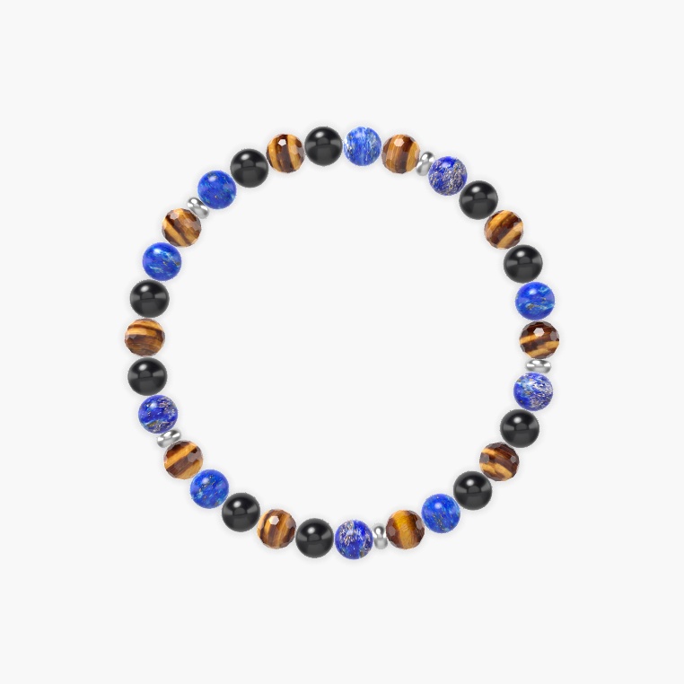 Tiger Eye, Black Tourmaline and Lapis Lazuli Bracelet