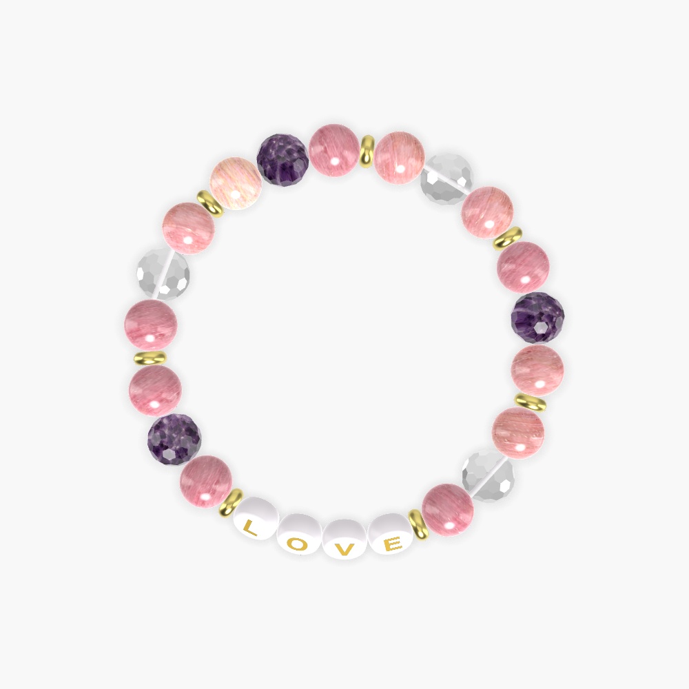Rhodonite, Clear Quartz and Amethyst Bracelet