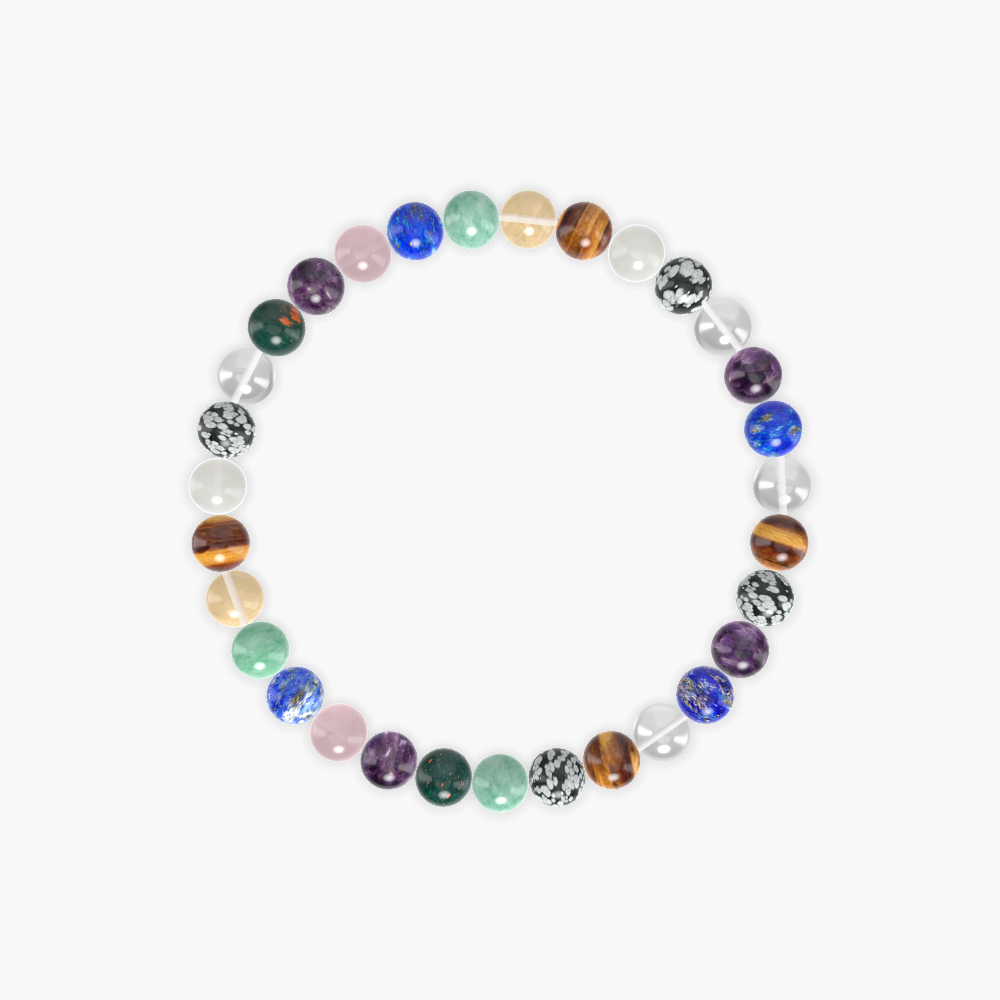 Snowflake Obsidian, Tiger Eye, Clear Quartz and more Gemstone Bracelet