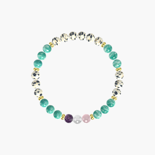 Amazonite, Dalmatian Jasper, Clear Quartz and more Gemstone Bracelet
