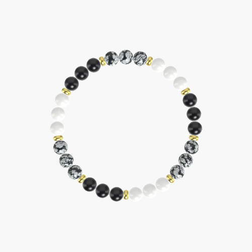 White Jade, Snowflake Obsidian and Black Obsidian Bracelet