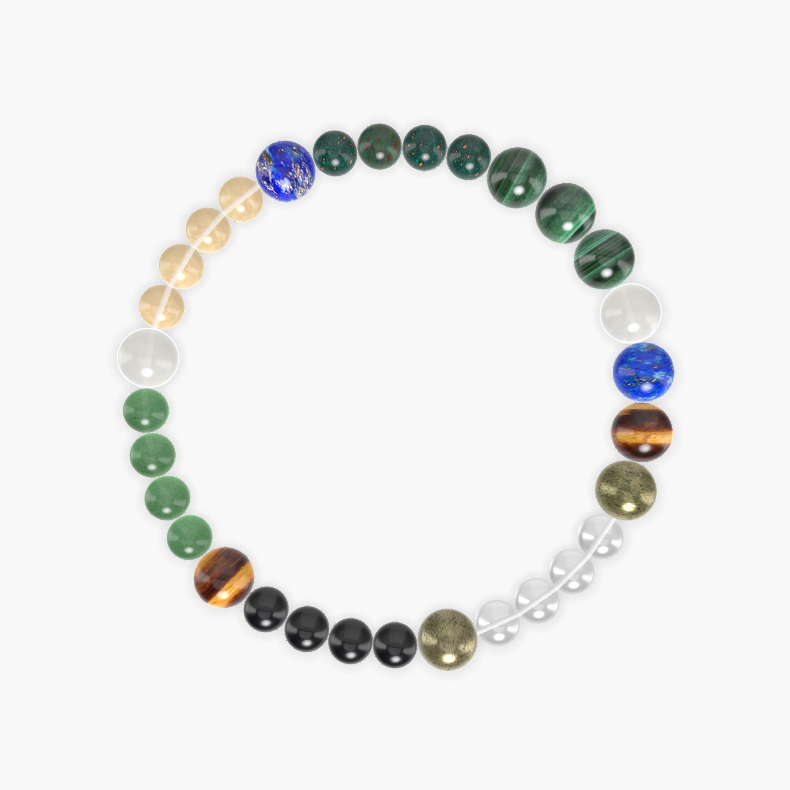 Black Tourmaline, Clear Quartz, Bloodstone and more Gemstone Bracelet