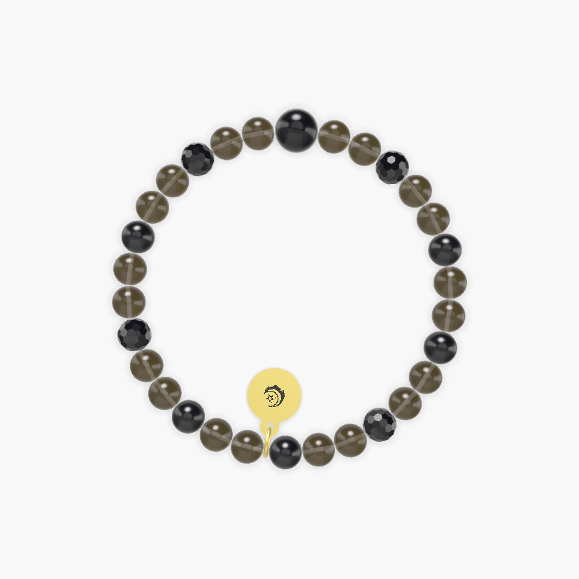 Smoky Quartz, Black Tourmaline and Black Obsidian Bracelet