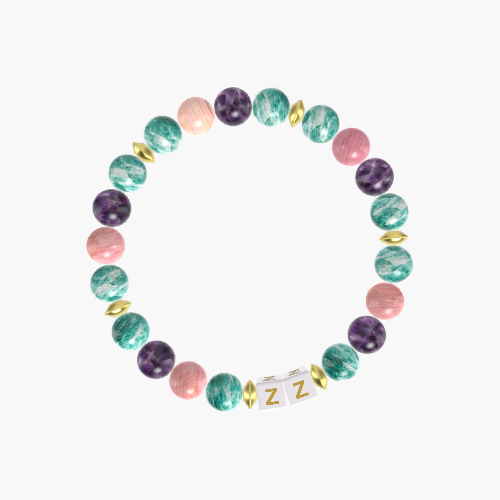 Amazonite, Amethyst, and Rhodonite Gemstone Bead Bracelet