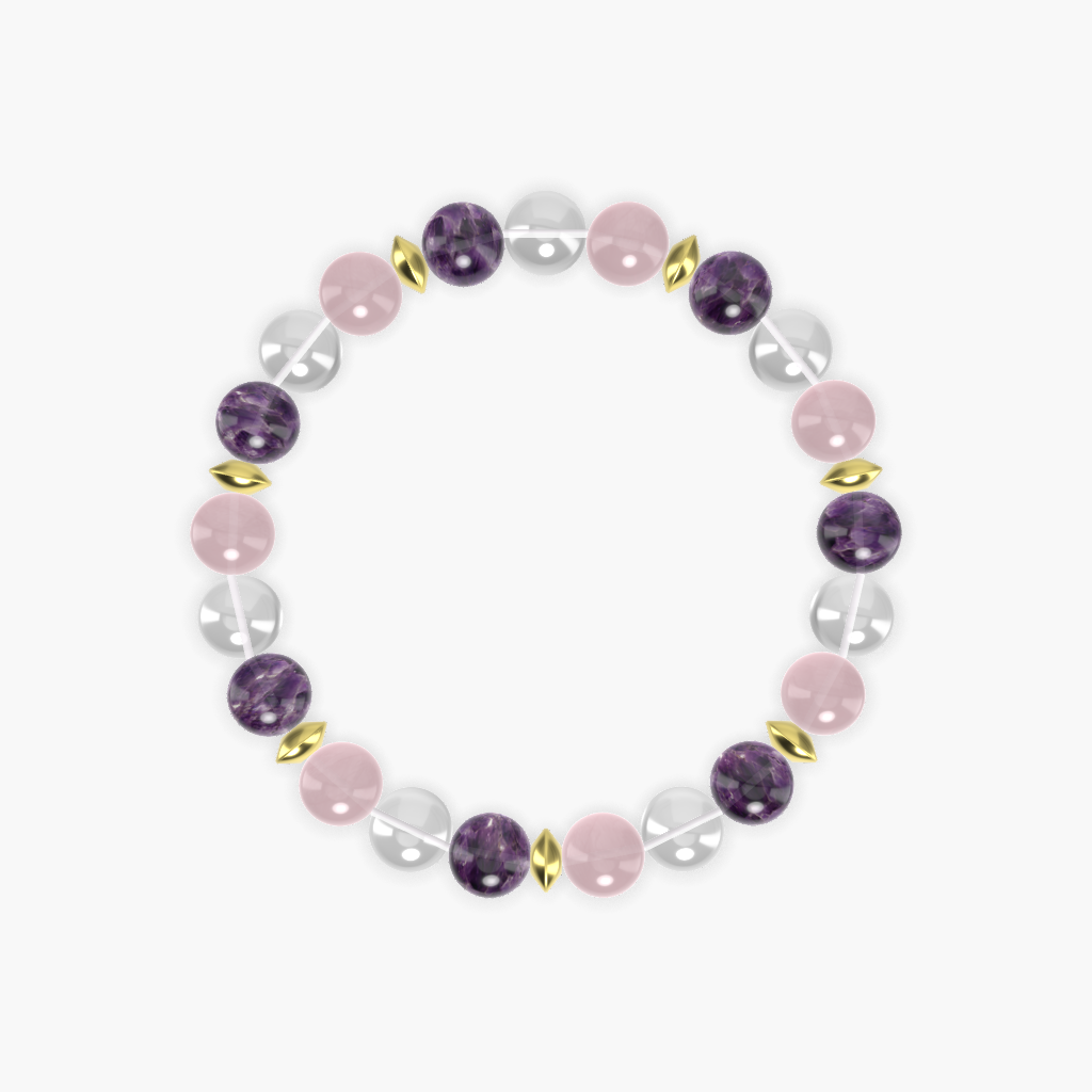 Rose Quartz, Clear Quartz and Amethyst Bracelet