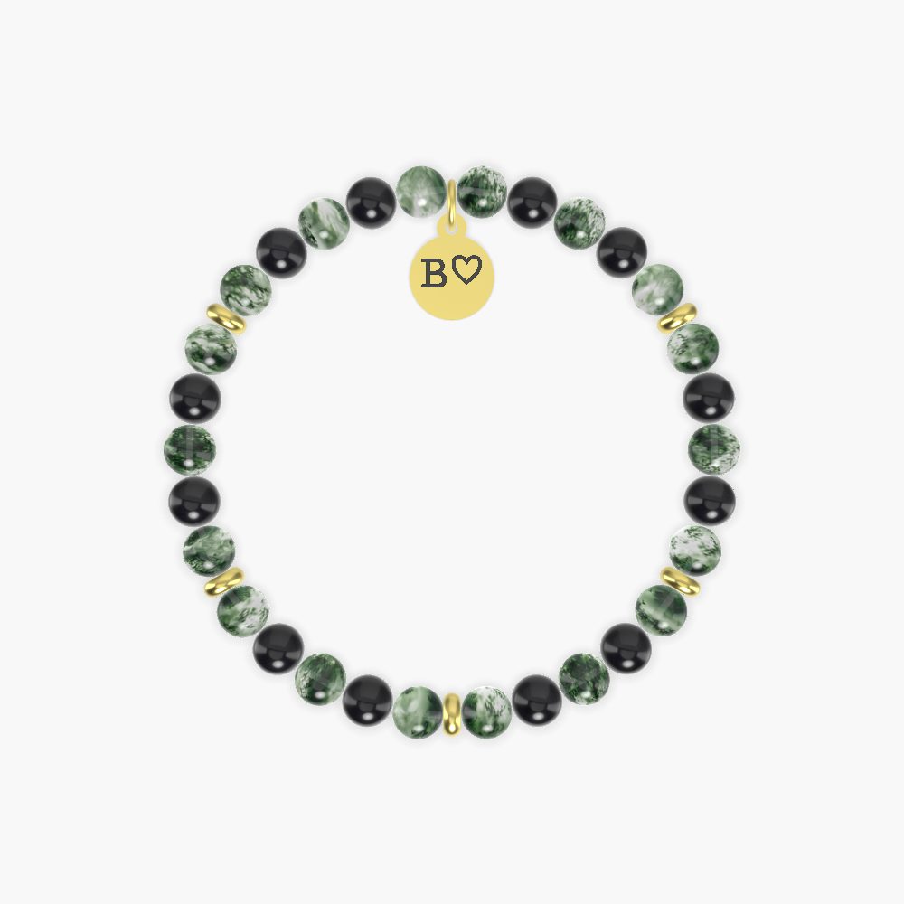 Moss Agate and Black Obsidian Bracelet