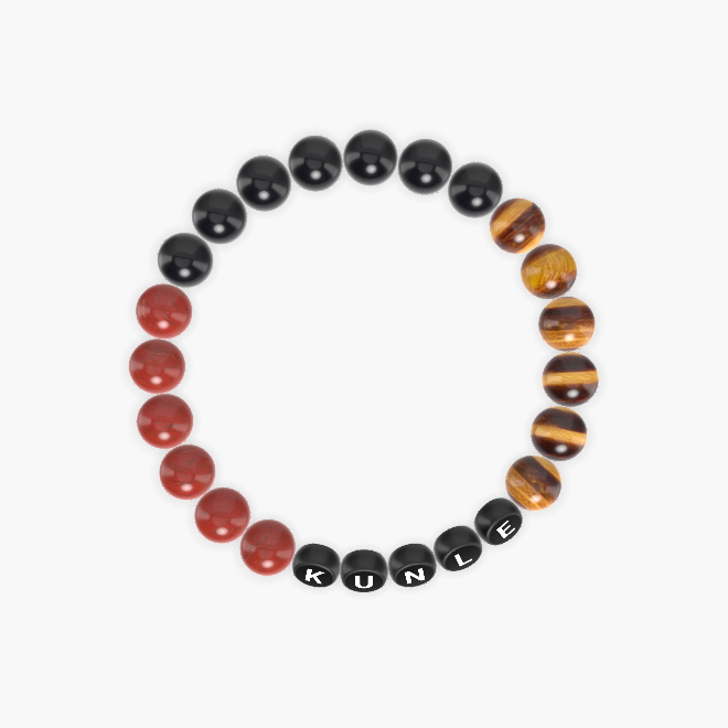 Black Obsidian, Tiger Eye and Red Jasper Bracelet