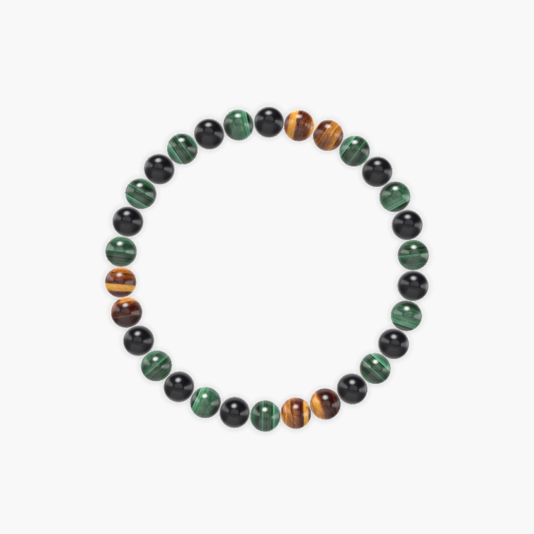 Black Obsidian, Malachite and Tiger Eye Bracelet