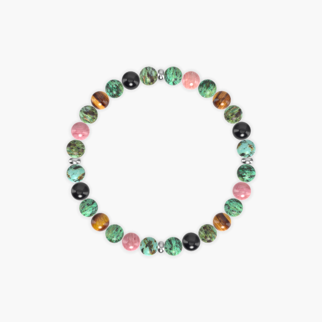 African Turquoise, Black Tourmaline, Tiger Eye and More Gemstone Bracelet