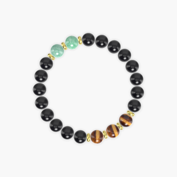 Black Obsidian, Tiger Eye and Green Jade Bracelet