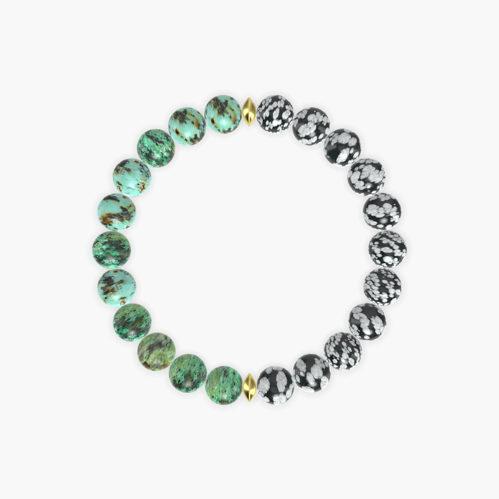 Snowflake Obsidian and African Turquoise Bracelet