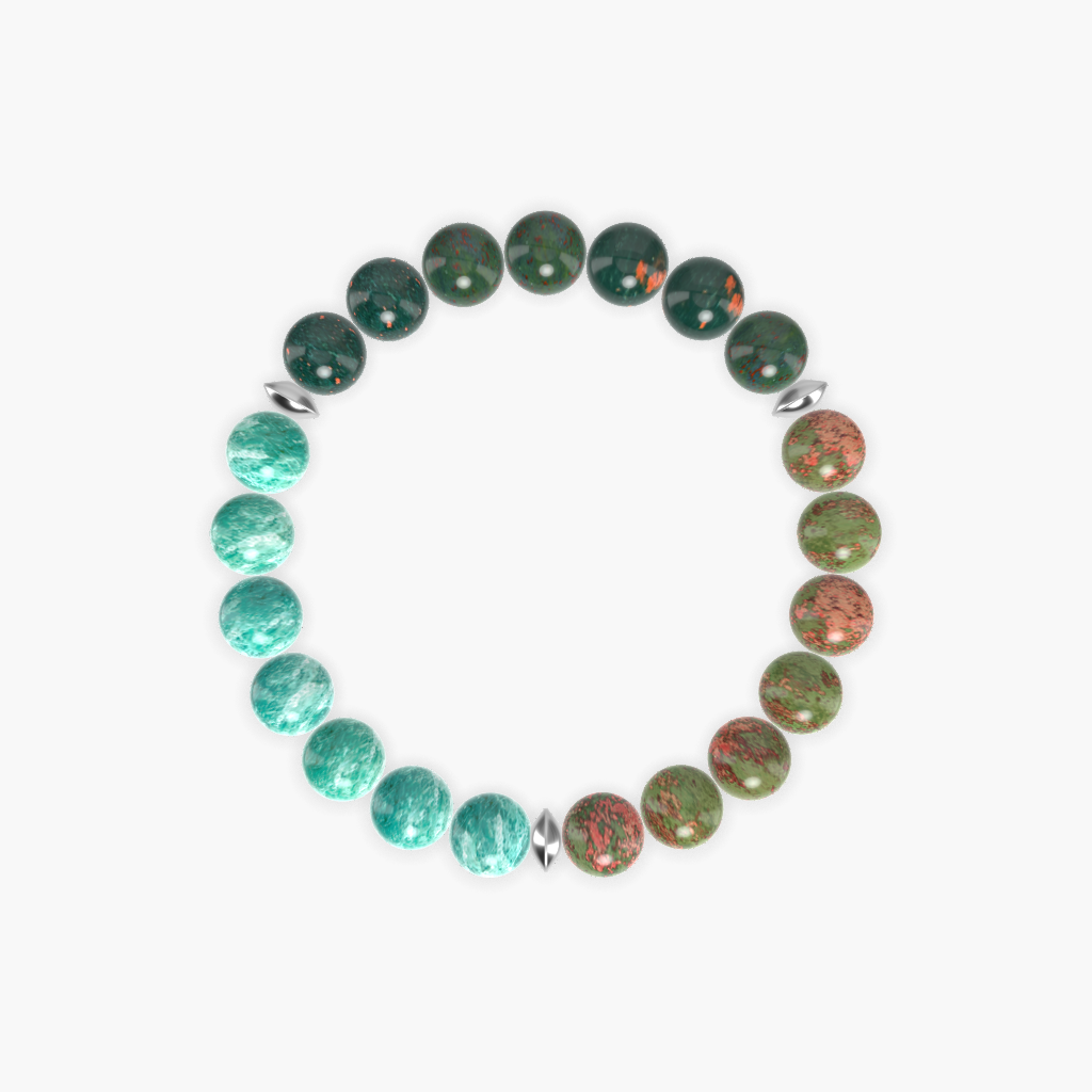 Unakite, Bloodstone and Amazonite Bracelet