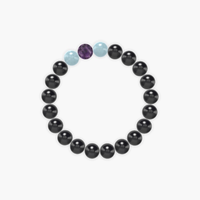 Black Tourmaline, Aquamarine and Amethyst Bracelet