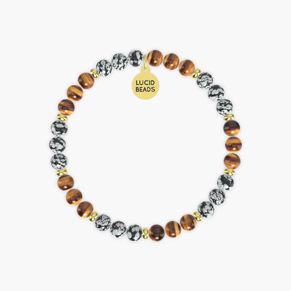 Tiger Eye and Snowflake Obsidian Bracelet