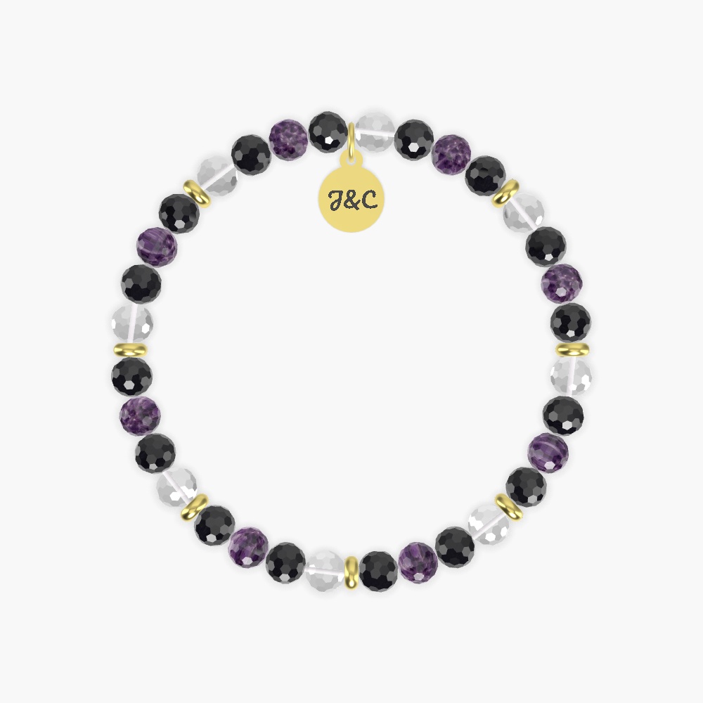 Black Tourmaline, Amethyst and Clear Quartz Bracelet