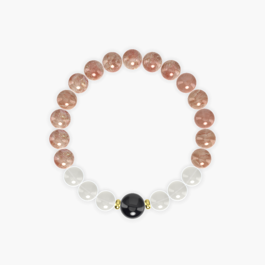 Sunstone, Moonstone and Black Tourmaline Bracelet