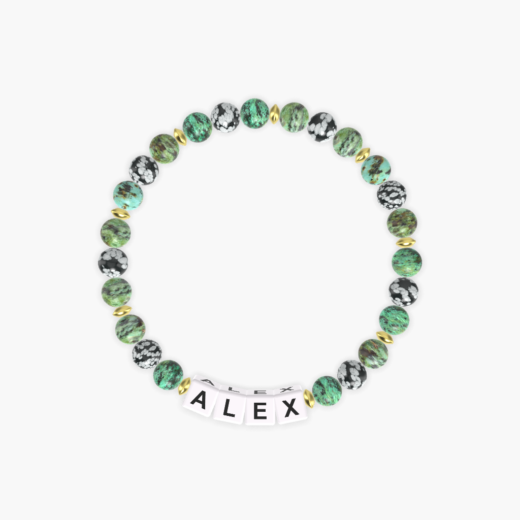 African Turquoise and Snowflake Obsidian Bracelet