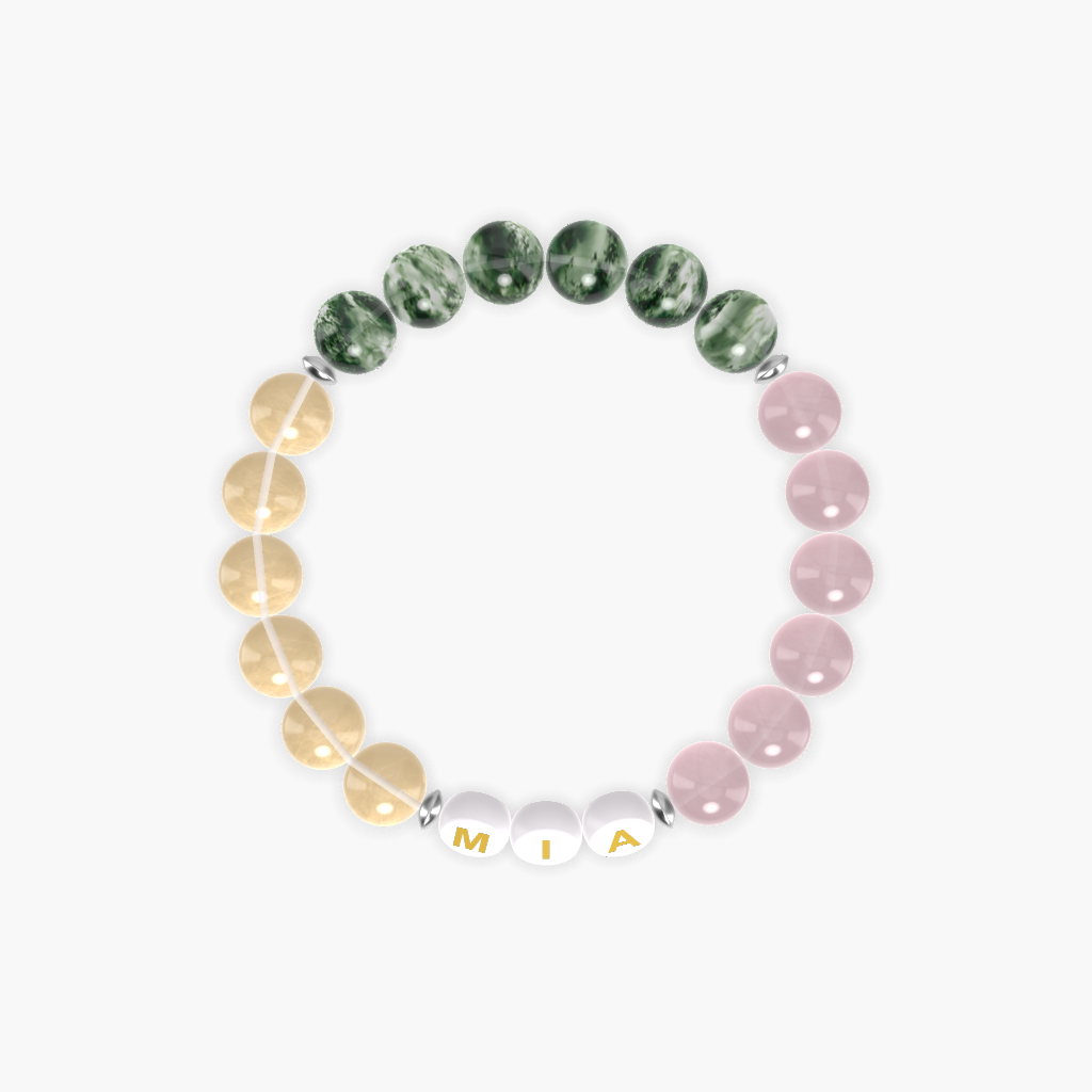 Rose Quartz, Moss Agate and Citrine Bracelet