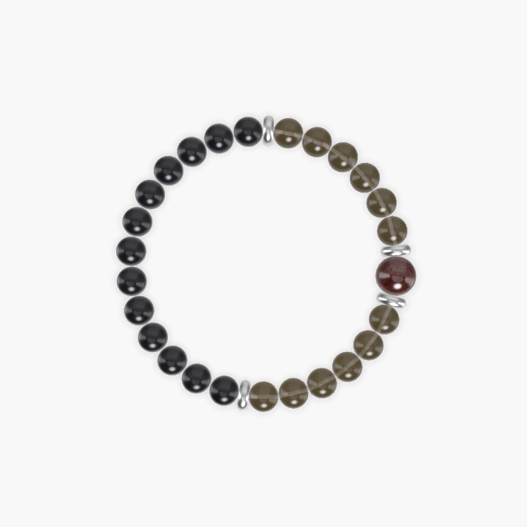 Black Obsidian, Smoky Quartz and Garnet Bracelet