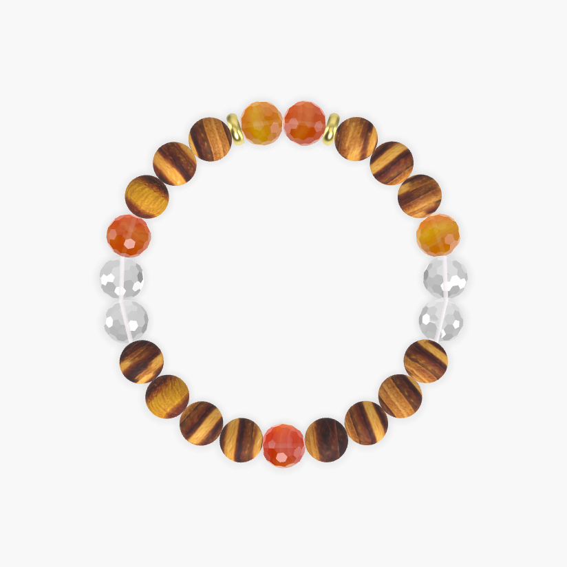 Tiger Eye, Carnelian and Clear Quartz Bracelet