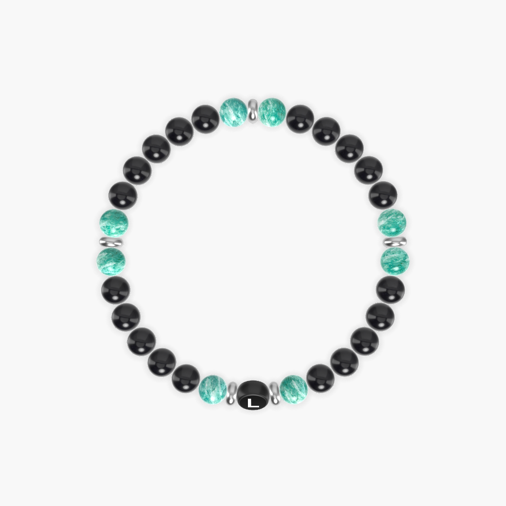 Black Obsidian and Amazonite Bracelet
