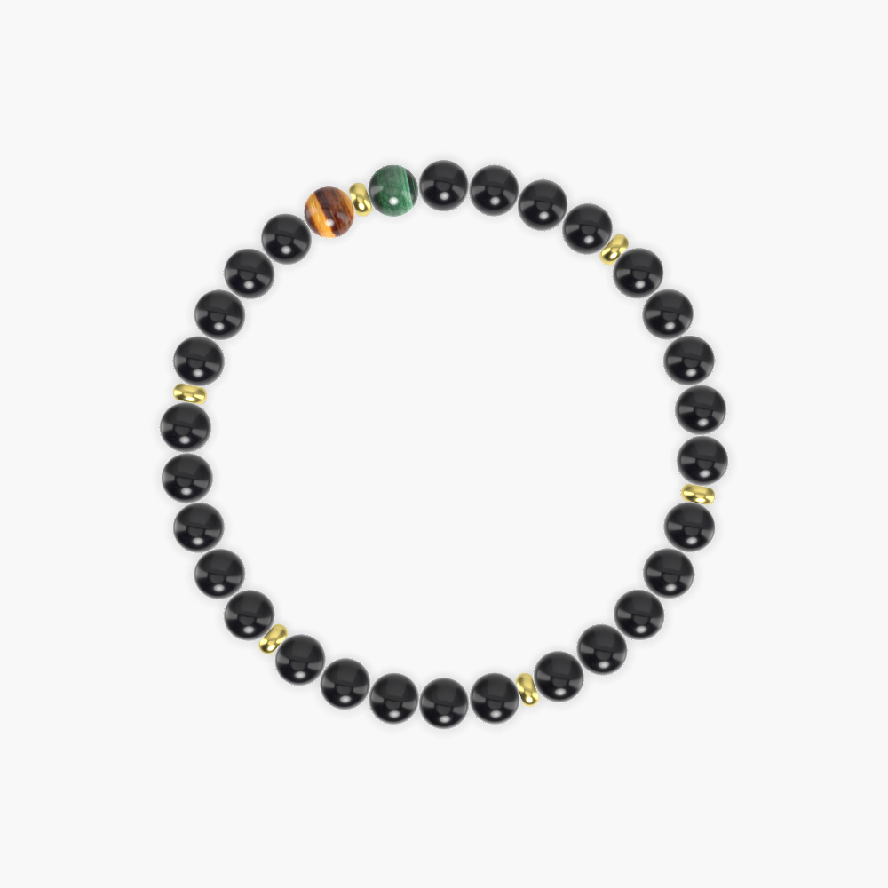 Black Obsidian, Malachite and Tiger Eye Bracelet