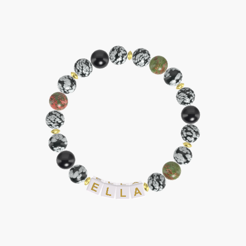Snowflake Obsidian, Unakite and Black Tourmaline Bracelet