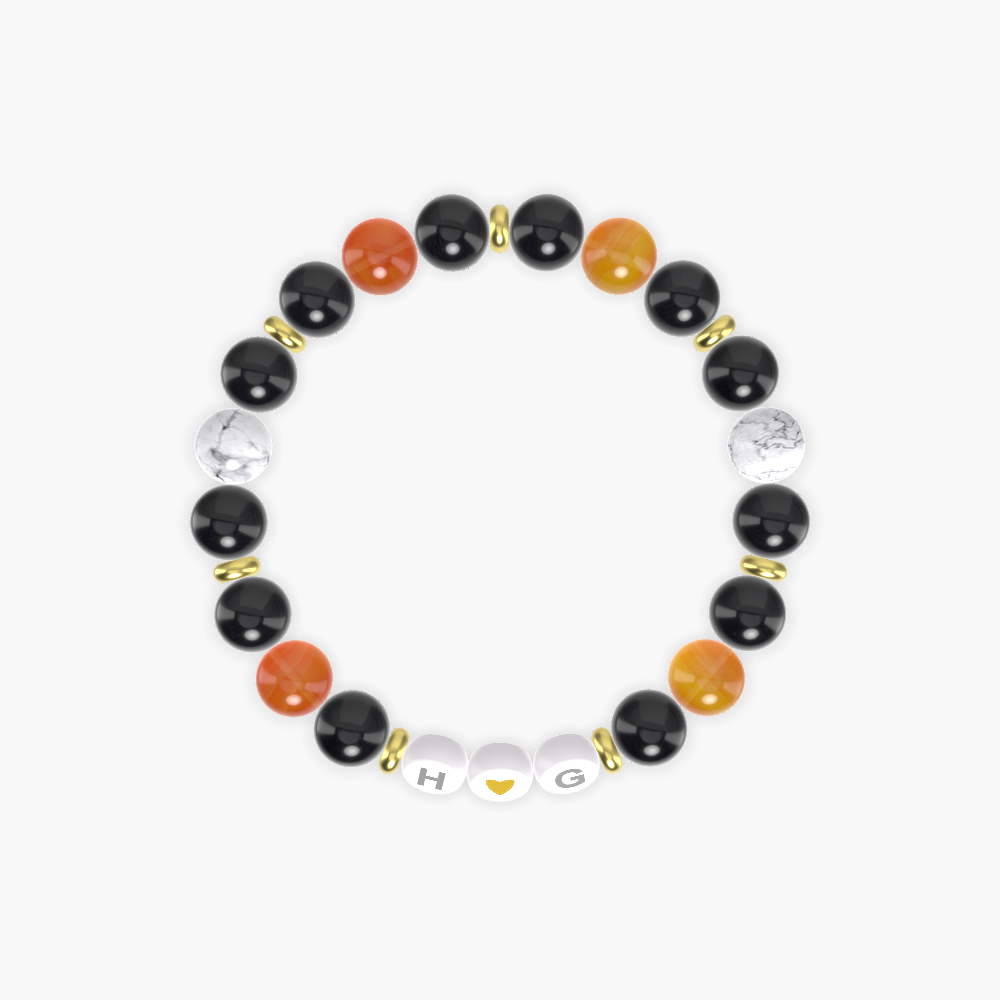 Black Obsidian, Carnelian and Howlite Bracelet