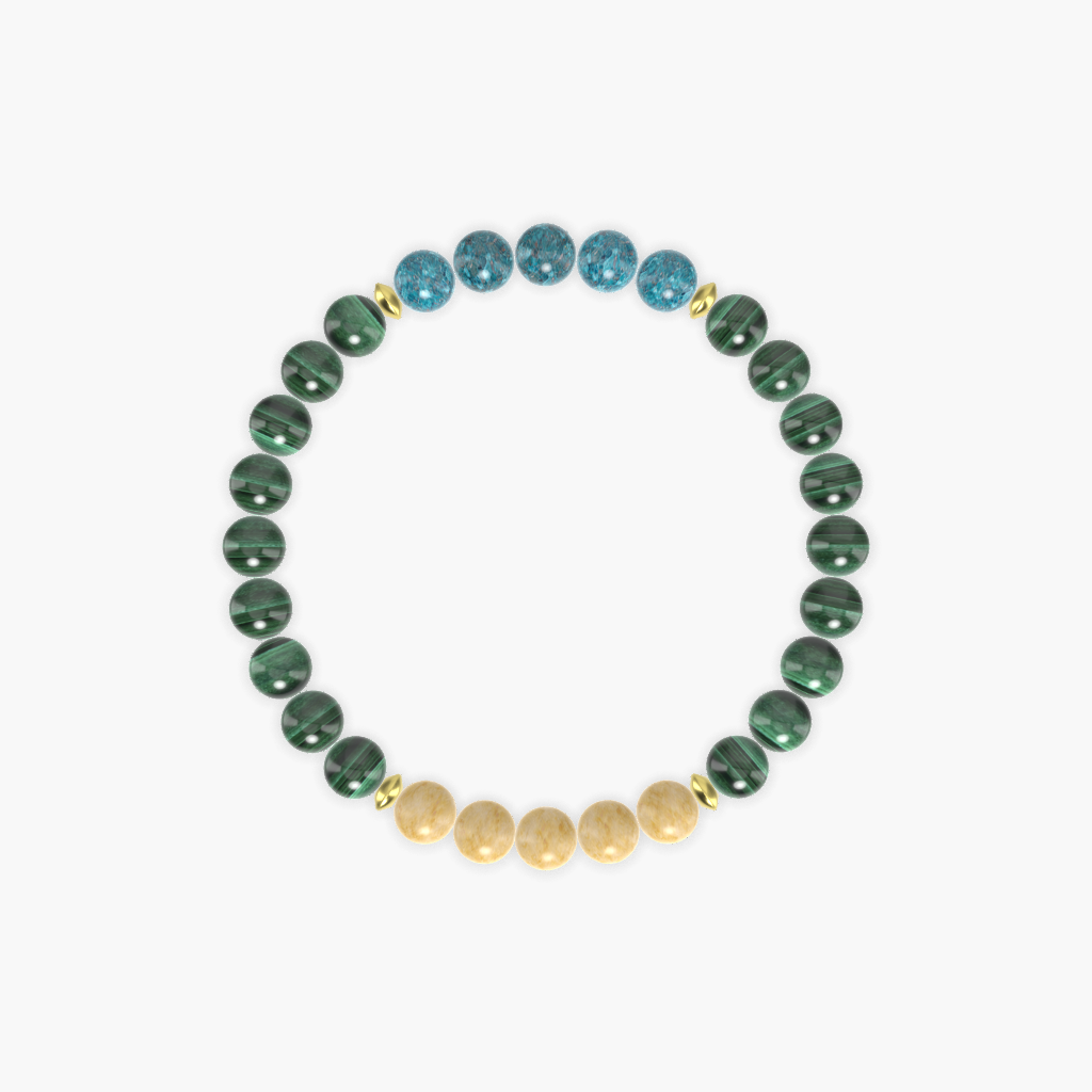 Malachite, Yellow Jade and Apatite Bracelet