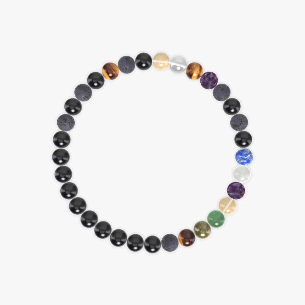 Black Tourmaline, Lava Rock, Tiger Eye and more Gemstone Bracelet