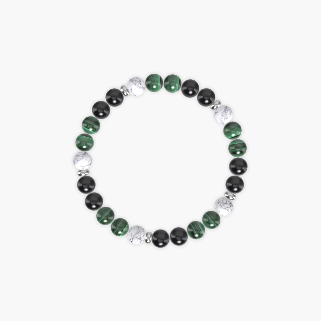 Black Tourmaline, Malachite and Howlite Bracelet