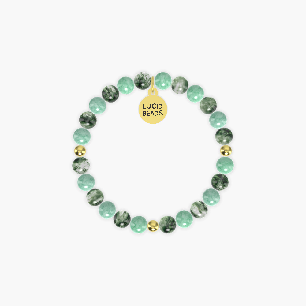 Moss Agate and Green Jade Bracelet